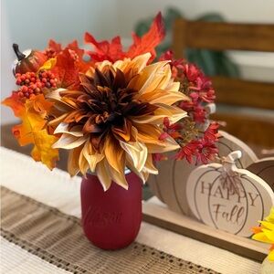 Vibrant Faux Floral Arrangement in 16oz Mason Jar